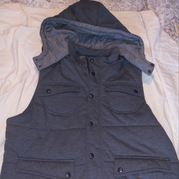 Men's Hooded Vest Jacket Division Size XL Dark Gray, with Removable Hoodie - Picture 1 of 7